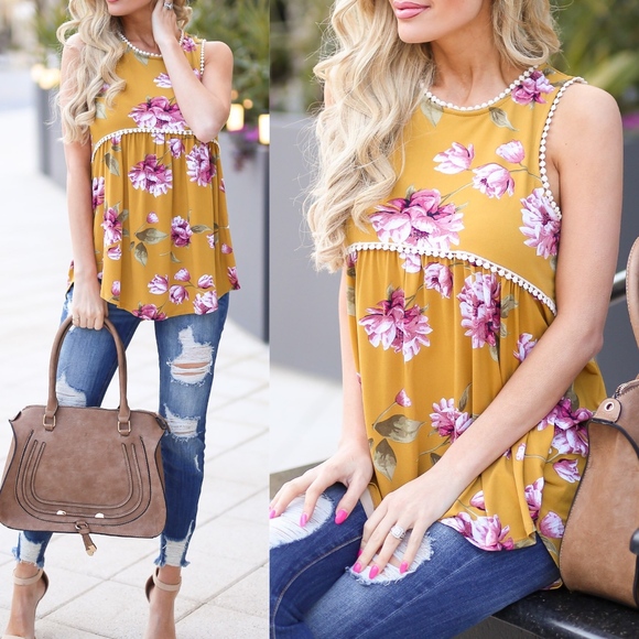 DIANA Floral Tank - MUSTARD - Picture 2 of 2